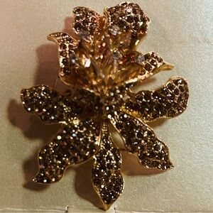 Anne Klein Gold and Brown Floral Brooch